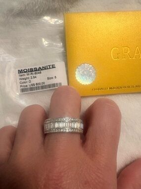 Moissanite Baguette & Pave Band Ring - Silver Tone